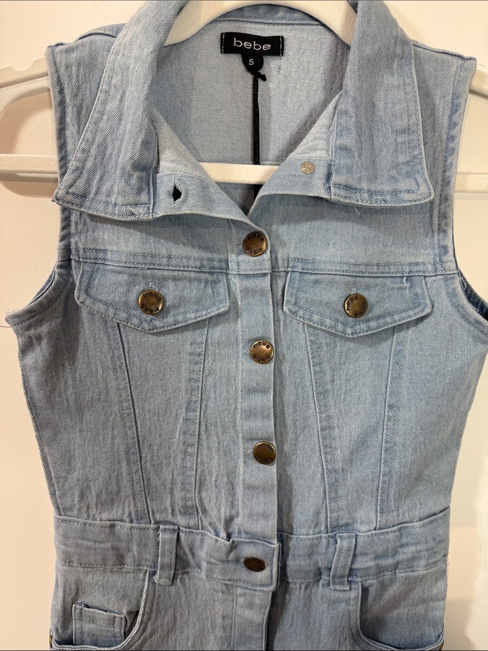 bebe Sleeveless Light Denim Midi Shirt Dress w/ Front Slit & Botton Down -Size S - Picture 5 of 12